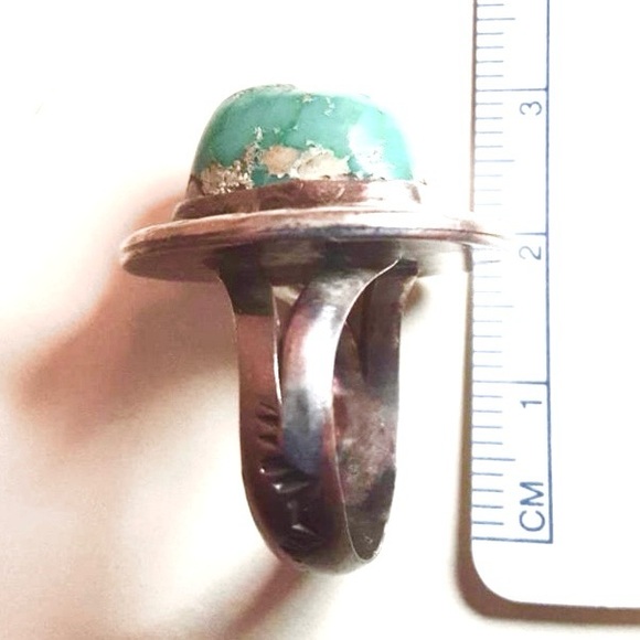 Old Pawn Silver and  Royston Turquoise Nugget Ring - Picture 7 of 13